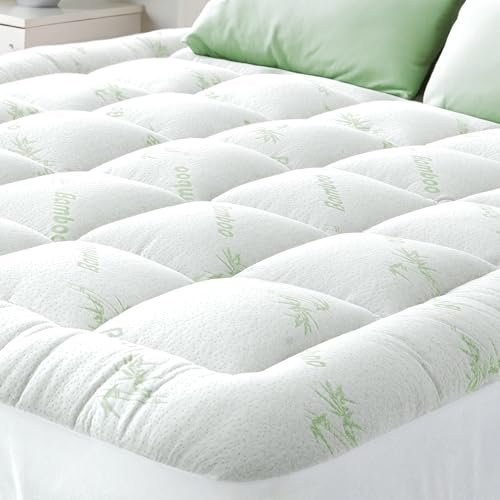 Ultra Soft Queen Size Mattress Topper – Viscose Made from Bamboo Pillow Top Mattress Pad for Back Pain Relief – Naturally Cooling for Hot Sleepers, Green
